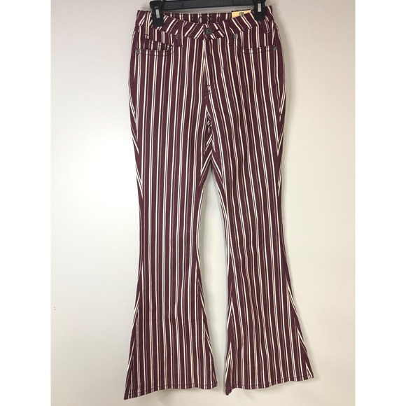 Rock & Roll Denim Denim - Rock & Roll Denim High Rise Flare Jeans Burgundy Stripe Stretch‎ Denim 27x34